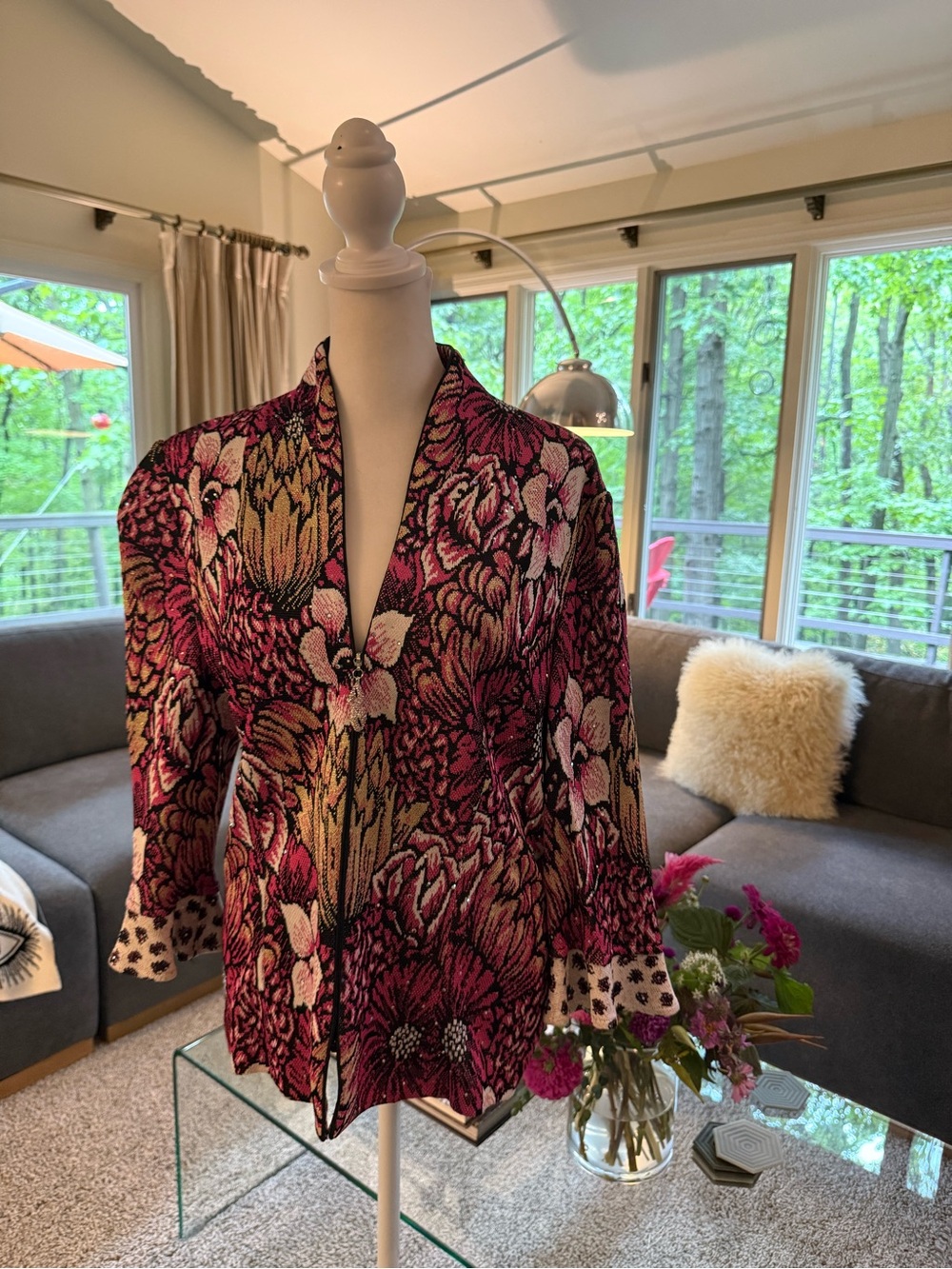 St. John Evening Vintage Floral Zipper Blazer Jacket 10